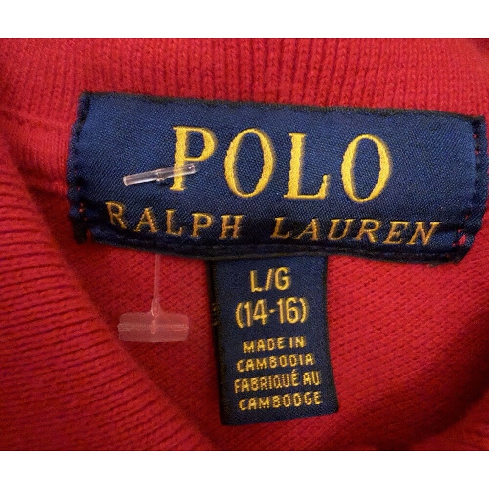 Polo Ralph Lauren Boys L 14-16 Red Long Sleeve Polo Bear Golf Shirt Cotton - Picture 4 of 6